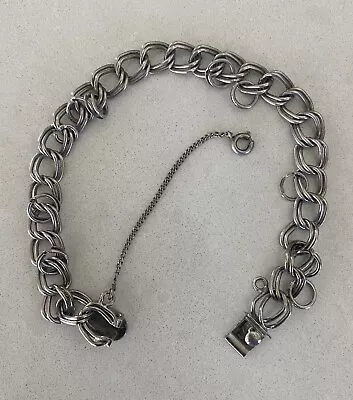 Vtg Sterling 7 1/2” Double Link Starter Charm Bracelet Safety Chain Signed (CH5) • $32