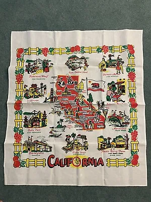 Vintage 60's California State Map Souvenir Tablecloth Beautiful Vivid Colors NEW • $32.99