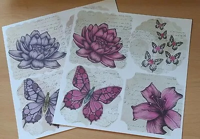 Craftwork Cards Vintage Flowers/Butterflies Toppers For Candi Pink & Purple • £3.25