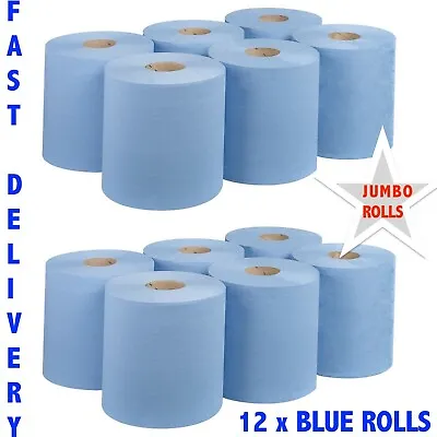 12 X Jumbo Workshop Hand Towels Rolls 2 Ply Centre Feed Wipes Embossed Tissue • £13.85