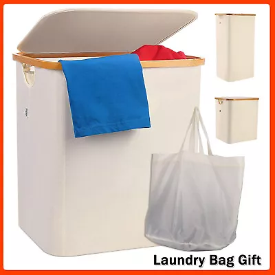 Laundry Hamper With Lid 60L Dirty Clothes Hamper Removable Liner Laundry Basket • $17.99