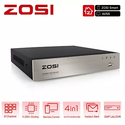 ZOSI H.265+8CH 5MP Lite DVR With 0TB/1T/2T Hard Drive For Security Camera System • $50.99