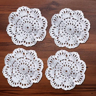 4Pcs/Lot White Vintage Hand Crochet Lace Doilies Round Cotton Table Mats 10cm • £3.23