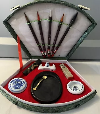 Vintage Chinese 5 Brush Calligraphy Set With Accessories And Case • $9.99