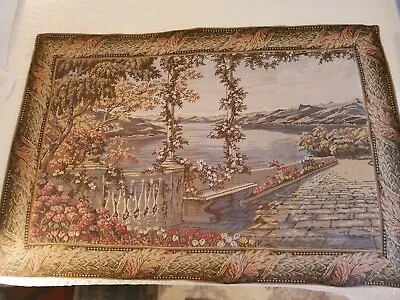 Vtg Woven Tapestry Wall Hanging 36  X 52  Machine Produced European Scenery • $35