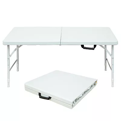 4FT Portable Folding Table Height Adjustable Plastic Fold-in-Half Picnic Table  • $45.99