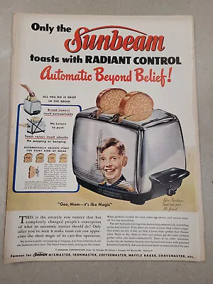 1950 VTG Original Magazine Ad Kitchen Appliance SUNBEAM Toaster Smiling Boy • $10