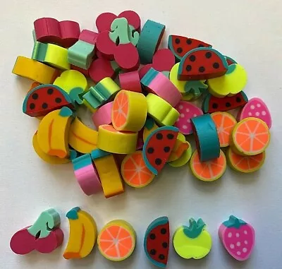 50 Mini Fruit Shaped Erasers Teacher Supply Sorting Math Counters Cherries Berry • $6.99