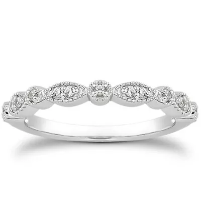 14k White Gold Vintage Look Fancy Pave Diamond Milgrain Wedding Ring Band • $980