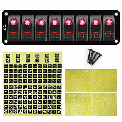 $32.98 • Buy Car Marine Boat RV 8-Gang Waterproof Circuit Red LED Rocker Switch Panel Breaker