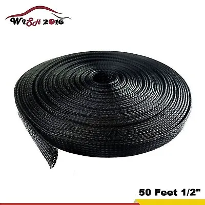50 Feet 1/2  Expandable Wire Cable Sleeving Sheathing Braided Loom Tubing Black • $7.64