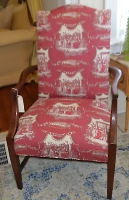 Vintage Martha Washington Arm Chair In Red Toile Stanley Chair Co. • $199