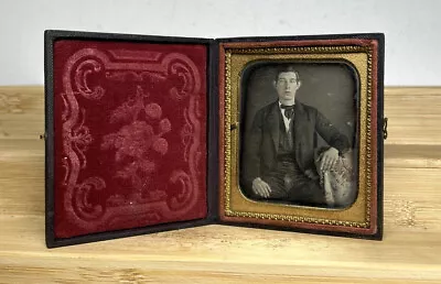 Antique Daguerreotype Photo Handsome Young Man Color Tint 1/6 Plate • $30