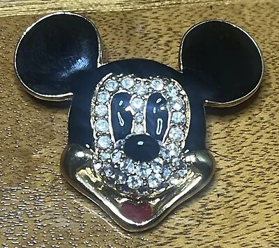 Vintage DISNEY Mickey Mouse Enameled Pin Brooch With Clear Shiny Rhinestones • $2.99