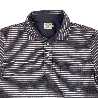 Faherty Long Sleeve Polo Shirt Blue Pink Striped Casual Cotton Men's Medium M • $34.95