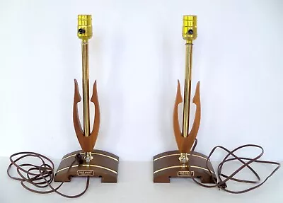 Danish Modern Mid Century Pair Of TABLE LAMPS Walnut With Brass Excellent • $60