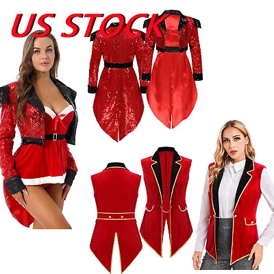 US Women Velvet Circus Ringmaster Halloween Steampunk Victorian Tailcoat Jacket • $6.83