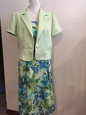 Studio 1  2-PC Set Sleeveless Dress & Jacket Size 12 Green Blue Flowers Lined..P • $16.95