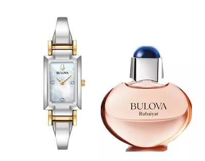 Bulova Womens Quartz Silver Gold Stainless Steel Perfume Watch Set 33mm 98P188 • $109.99