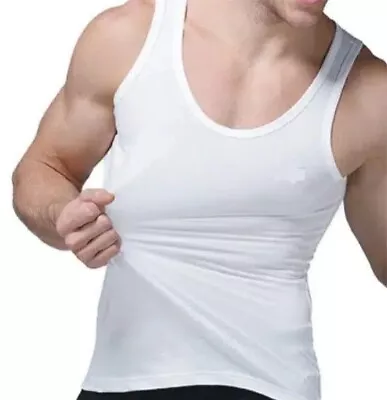 Men's Summer Vests 100% Cotton Training Gym Plain White Vest Pack Of 3 • £8.99