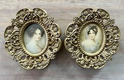 Pair Vintage Miniature Florentine Victorian Ornate Mini Picture Photo Art Frames • $20