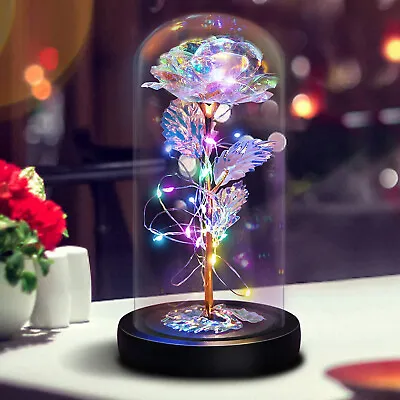 $13.99 • Buy Crystal Galaxy Rose In The Glass Dome Mother's Day Birthday Xmas Adult Kid Gift
