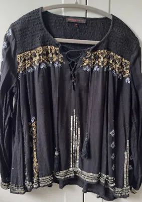 Kate Moss Topshop Black Embroidered & Sequin Boho Blouse Top Size 10 • £30