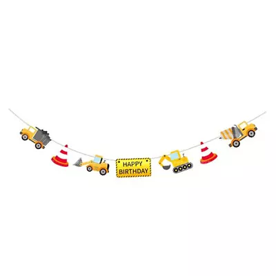  Construction Vehicle Banner Birthday Decorations Paper Flag • £7.99