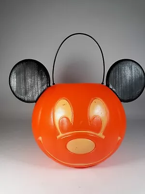 Disney Halloween Mickey Mouse Blow Mold Pumpkin Candy Pail Bucket Trick Or Treat • $12