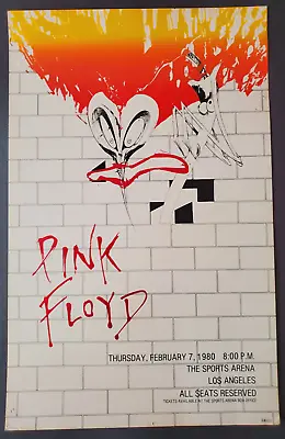 $349 • Buy Original Scarce Pink Floyd 1980 The Wall Los Angeles Concert AOR BG FD Poster