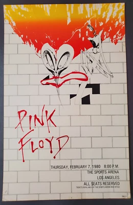 $349 • Buy Original Scarce Pink Floyd 1980 The Wall Los Angeles Concert AOR BG FD Poster