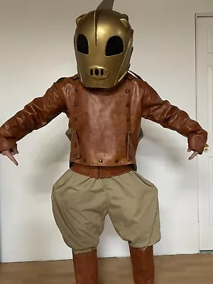 Rocketeer Mascot Costume Cosplay Suit Halloween Helmet Leather Jacket Jetpack • $800