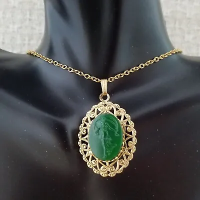 Victorian Style GREEN CAMEO PENDANT Made With VINTAGE Glass Cameos And Settings • $14