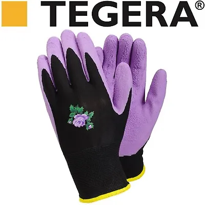 Tegera Ladies Waterproof Palm Gardening Gloves Latex Floral Pattern Breathable M • £5.08