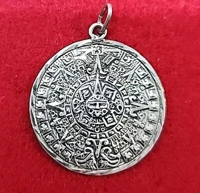 Vintage Mayan Calendar & Aztec God Mexico Pendant 925 Sterling Silver Sun God • $29