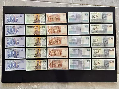 Lot Of 25 Egyptian Paper Money Banknote Uncirculated 5 Types Piastres &Pounds. • $28