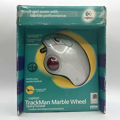 Logitech TrackMan Marble Wheel Ball USB Mouse Model T-BB13 In Box Tested Working • $36.95