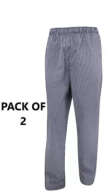 Chefs Trousers Unisex Blue/White Chequered Elasticated Pack Of 2 Size Small NEW • £23.39