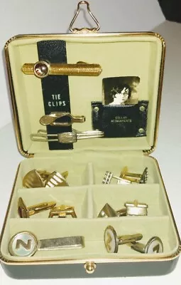 Vintage Masonic Tie Clip Cuff Link Collar Attachment Trinket Box & Contents • $33