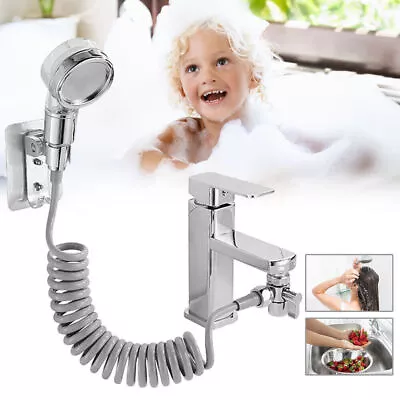 Hose Handheld Shower Head Spray Tap Attachment Set Bathroom Faucet Sprayer Sink. • £10.11