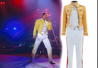 $67.88 • Buy Queen Lead Vocals Freddie Mercury Cosplay Costume Queen Band Yellow Outfit Suit{