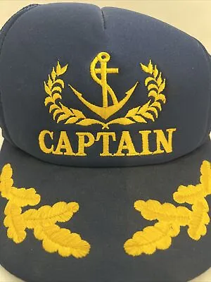 Vintage Captain Trucker Hat Navy Mesh Snapback Yellow Ship Anchor • $11.98