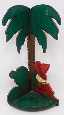 Vintage Wood Corner Shelf 12  Tall Siesta Under Palm Tree With Cactus • $15