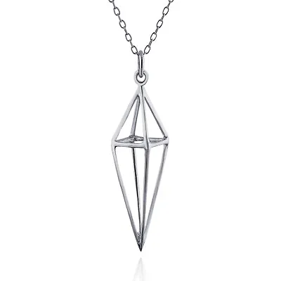 3D Geometric Cage Kite Diamond-Shaped Necklace - 925 Sterling Silver Handmade • $37