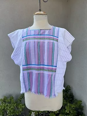 Boho Mexican Huipil Style Top Plaid Pastels S/M • $35