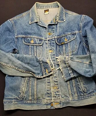 Vintage Distressed Lee Riders Usa Jean Jacket Trucker Patd-153438 Xl  Size 46 • $69.99