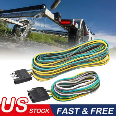 25' 4 Way Trailer Wiring Connection Kit Flat Wire Extension Harness+manual+caps • $16.99