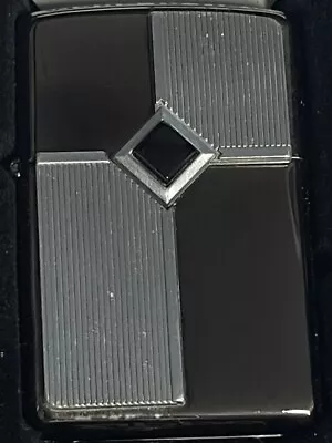 Zippo 2003 Black Onyx Diagonal Diamond Black  Ice Lighter Unfired In Box W334 • £48.18