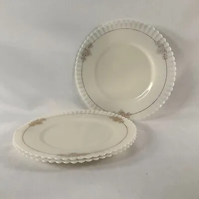 MacBeth-Evans Glass Cremex 8  Petalware Luncheon Plates Gold Decal Set Of 3  • $14.99