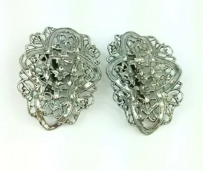 MUSI SIGNED Vintage SHOE CLIP Accessories Jewelry SET Flower Ornate Silver Tone  • $7.98